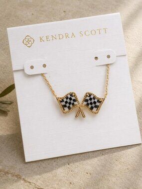 Kendra Scott Checkered Flag Gold Pendant Necklace
